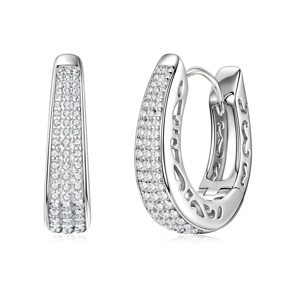 925 Sterling Silver Full Iced Out Moissanite U Shape Hoop Earrings