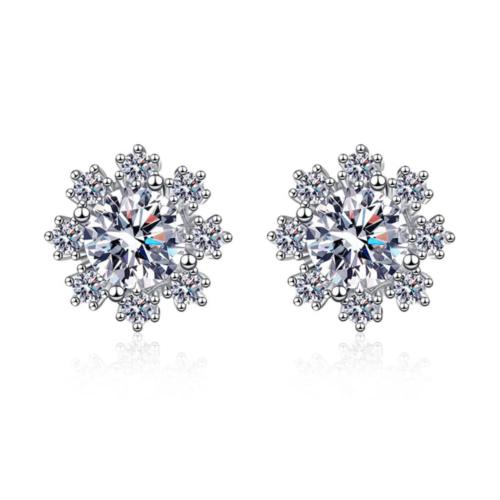 925 Sterling Silver Snowflake Moissanite Stud Earrings