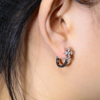 925 Sterling Silver Moissanite Diamonds Gemstone Cross Hoop Earrings