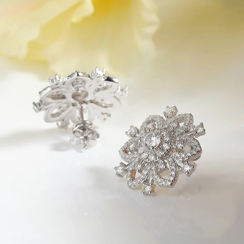 925 Sterling Silver Moissanite Snowflake Earrings