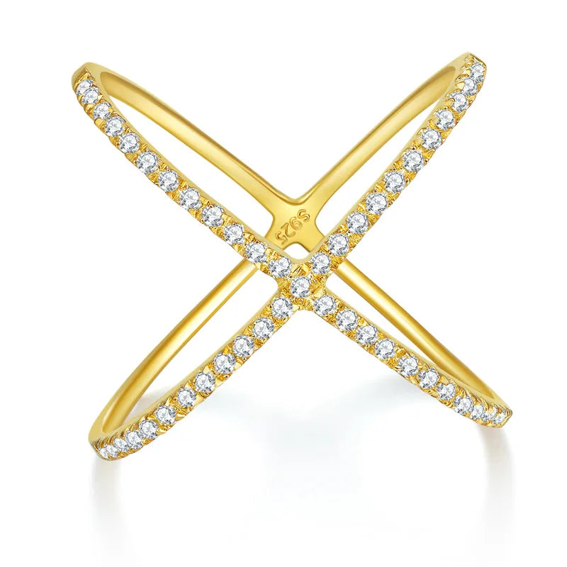 Cross X-shaped Moissanite Row Ring