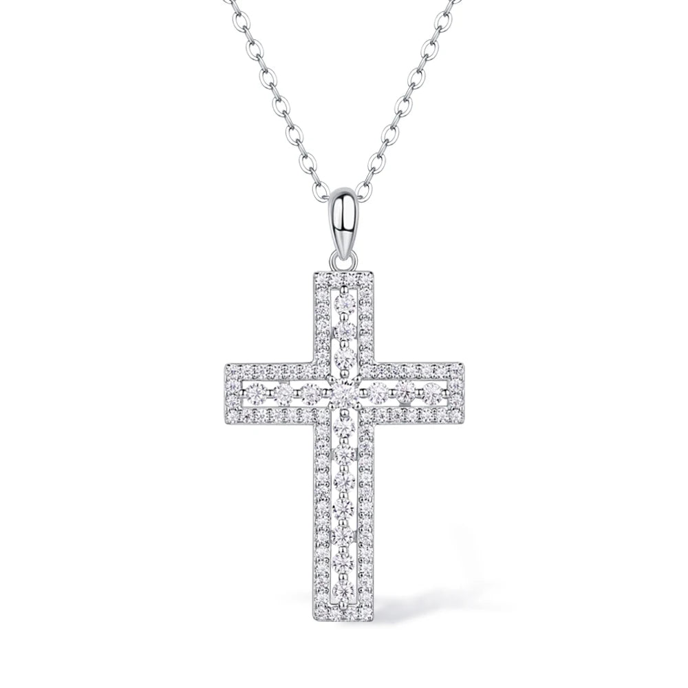 925 Sterling Silver 18K Gold Moissanite Cross Necklace
