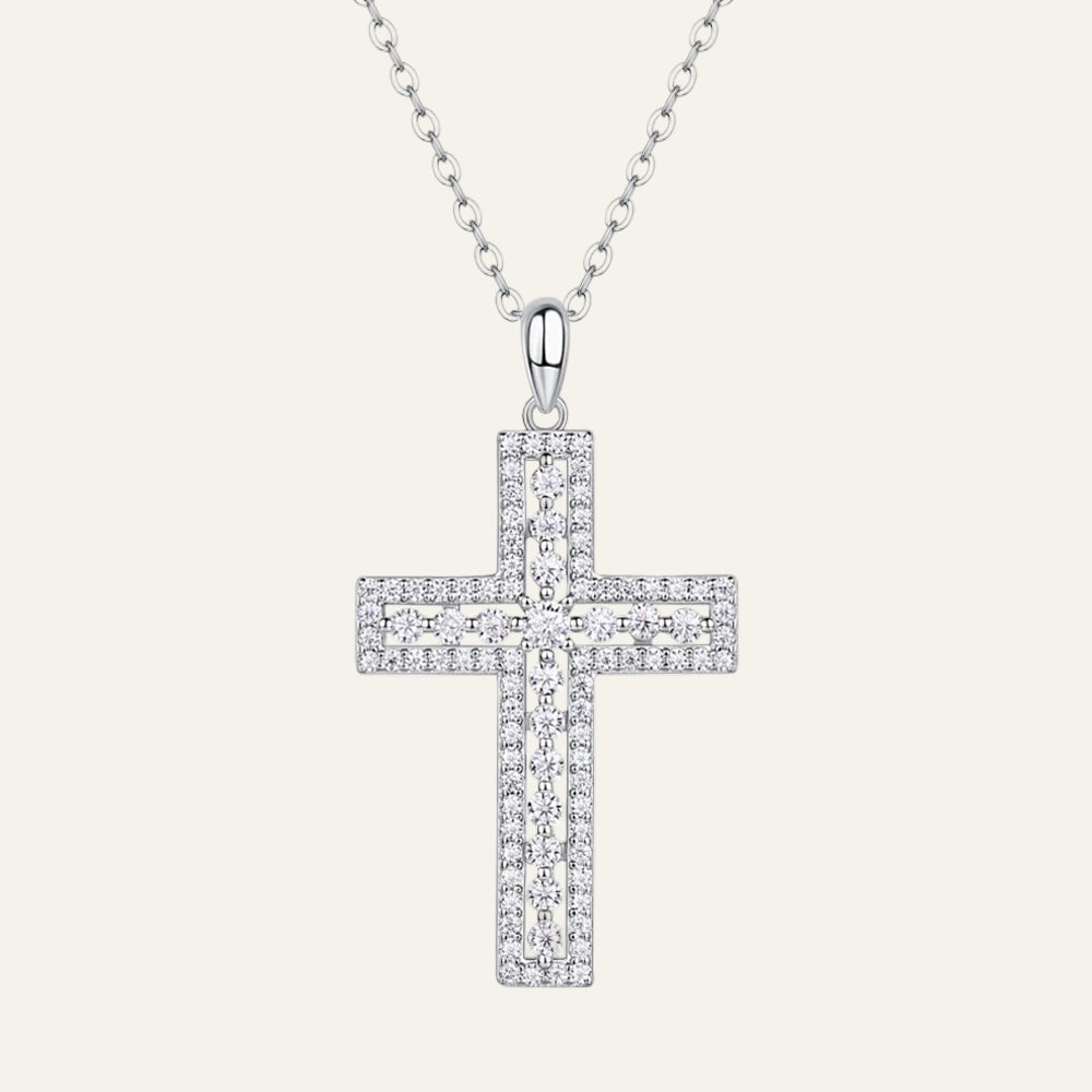 925 Sterling Silver 18K Gold Moissanite Cross Necklace