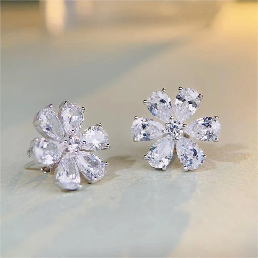 White Gold Plated Sapphire Stud Earrings