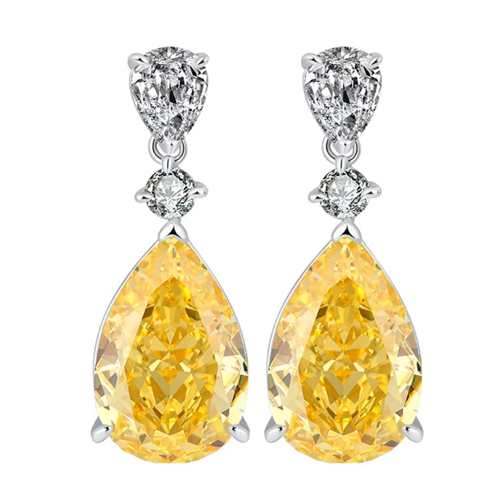 925 Sterling Silver Citrine Water Drop Dangle Earrings