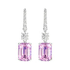 925 Sterling Silver Emerald Cut Lab Sapphire Drop Earrings
