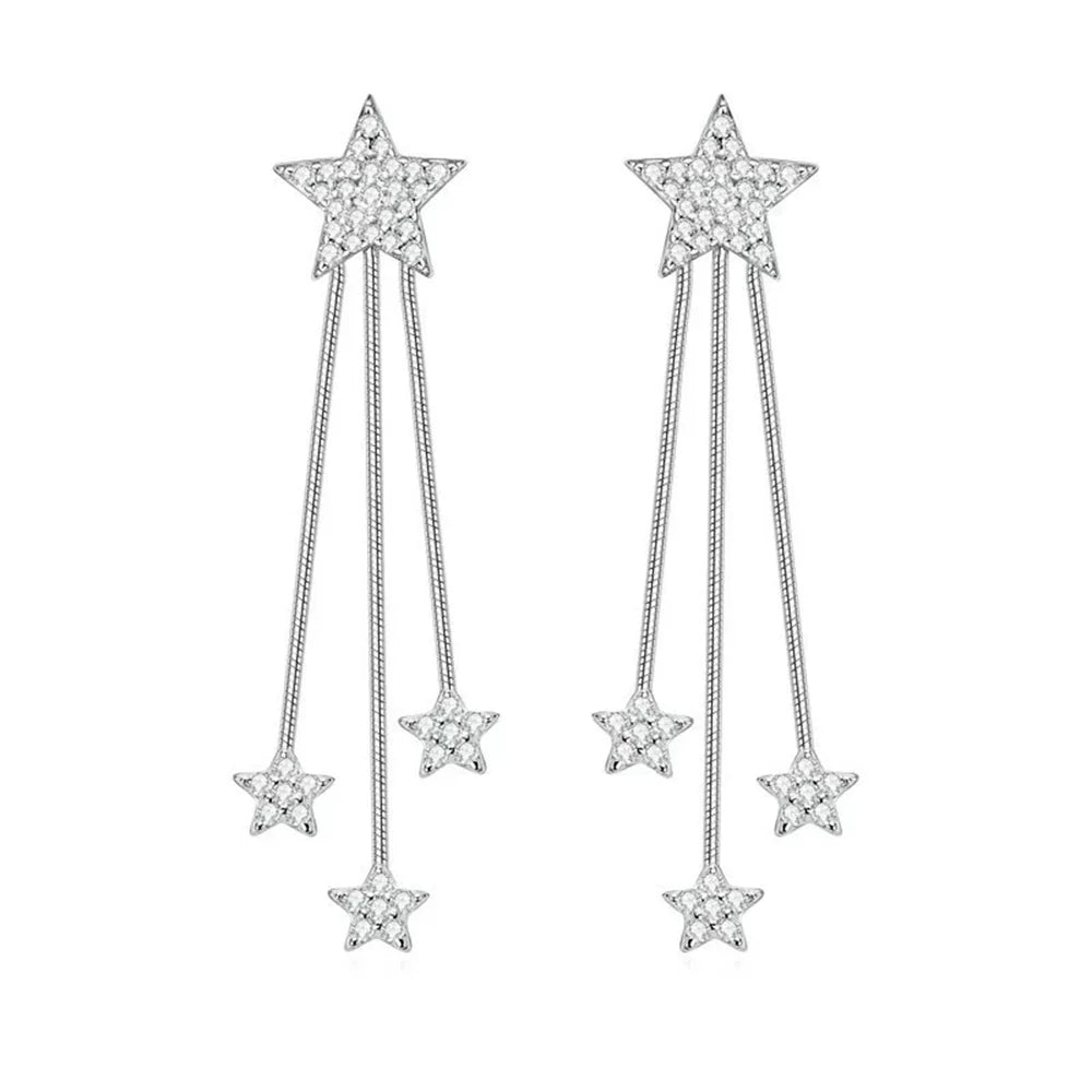 Sterling Silver 925 Moissanite Star Tassel Drop Earrings