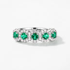925 Sterling Silver Emerald Diamond Gems Ring
