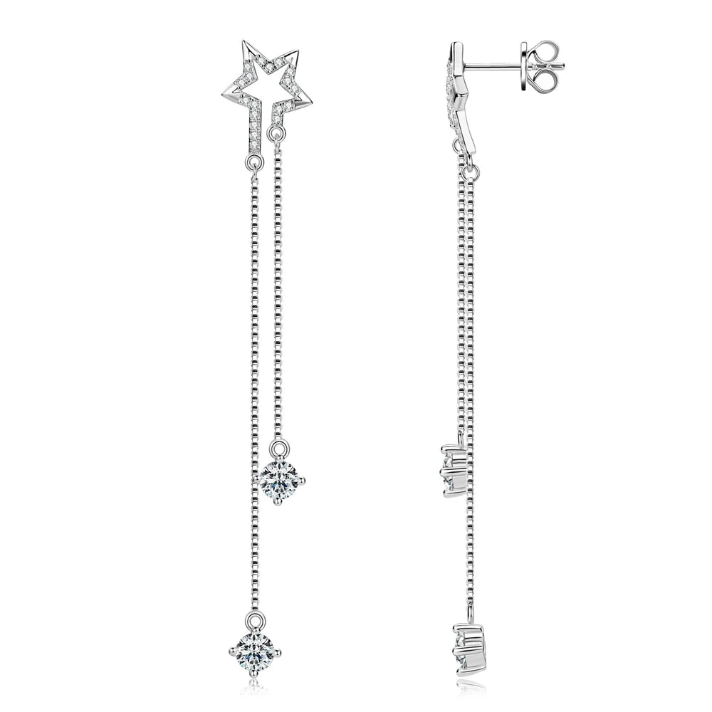 925 Sterling Silver Moissanite Tassel Drop Earrings