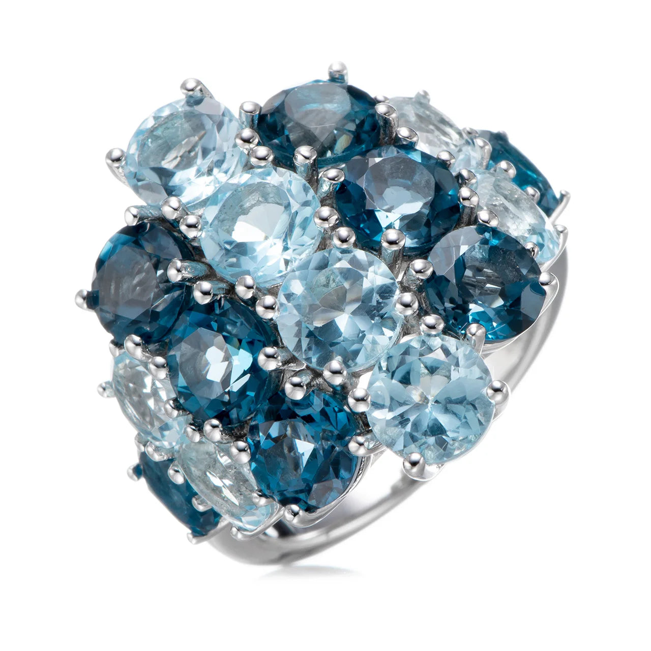 Rhodium Over 925 Sterling Silver Blue Topaz Ring