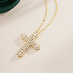 925 Sterling Silver Moissanite Cross Pendent Necklace