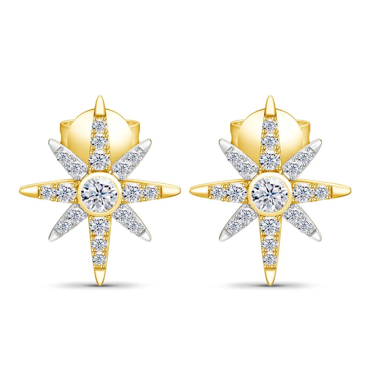 925 Sterling Silver 18K Gold Starburst Zircon Earrings