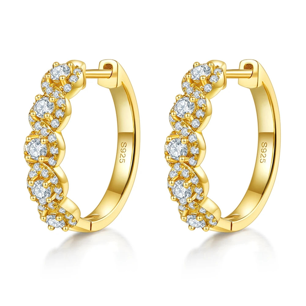 925 Sterling Silver Moissanite Diamonds Gems Hoop Earrings