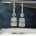 925 Sterling Silver Emerald Cut Lab Sapphire Drop Earrings