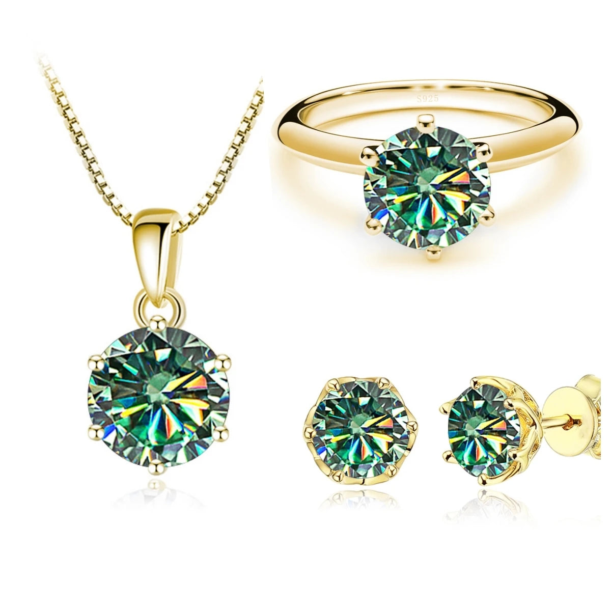 925 Sterling Silver Gold Plated Moissanite Set