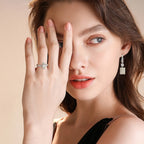 925 Sterling Silver Emerald Cut Lab Sapphire Drop Earrings