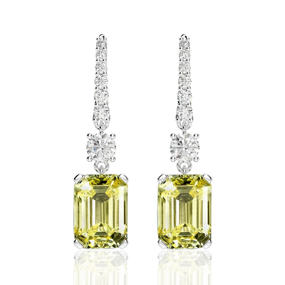 925 Sterling Silver Emerald Cut Lab Sapphire Drop Earrings