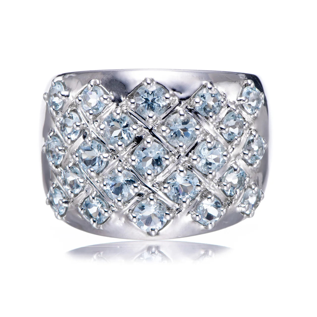 925 Sterling Silver Rhodium Finish Aquamarine Ring