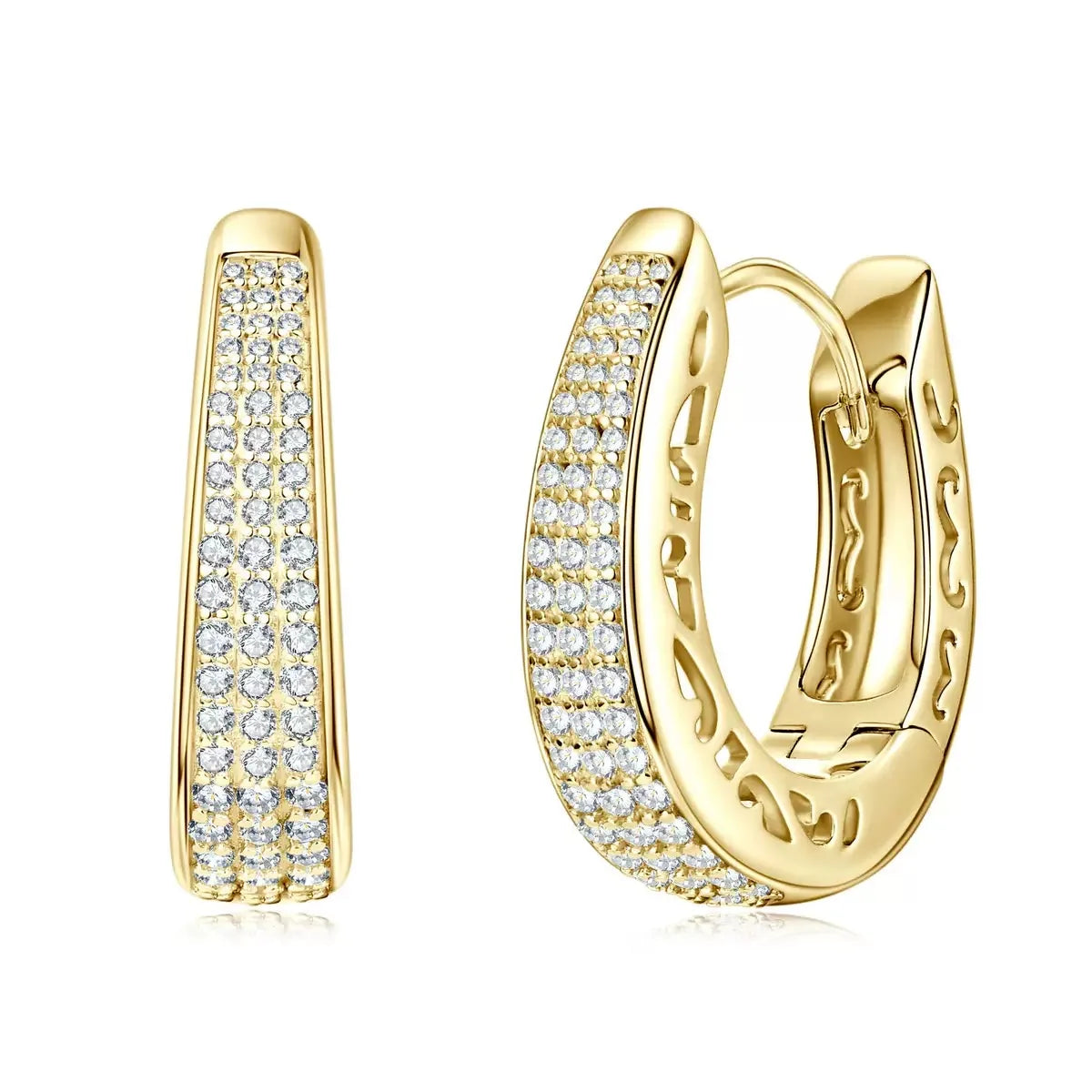 925 Sterling Silver Full Iced Out Moissanite U Shape Hoop Earrings