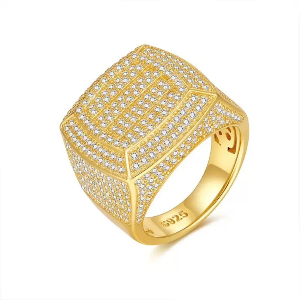 925 Sterling Silver Hiphop Rock Moissanite Square Ring