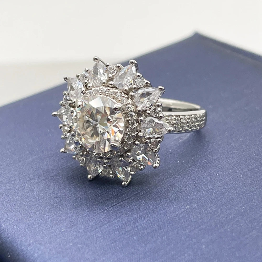 925 Sterling Silver Moissanite Diamonds Gems Luxury Ring 