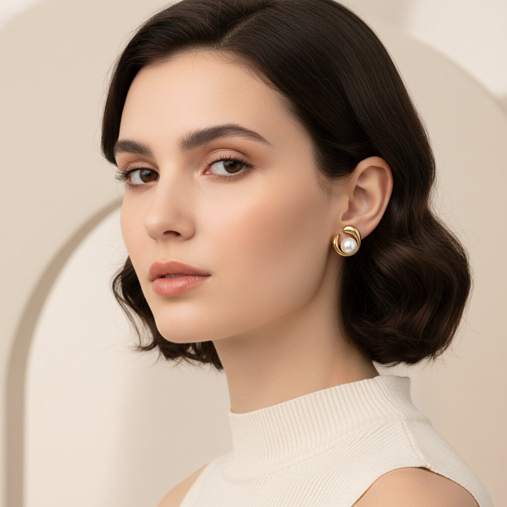 Sculpted Pearl Stud Earrings