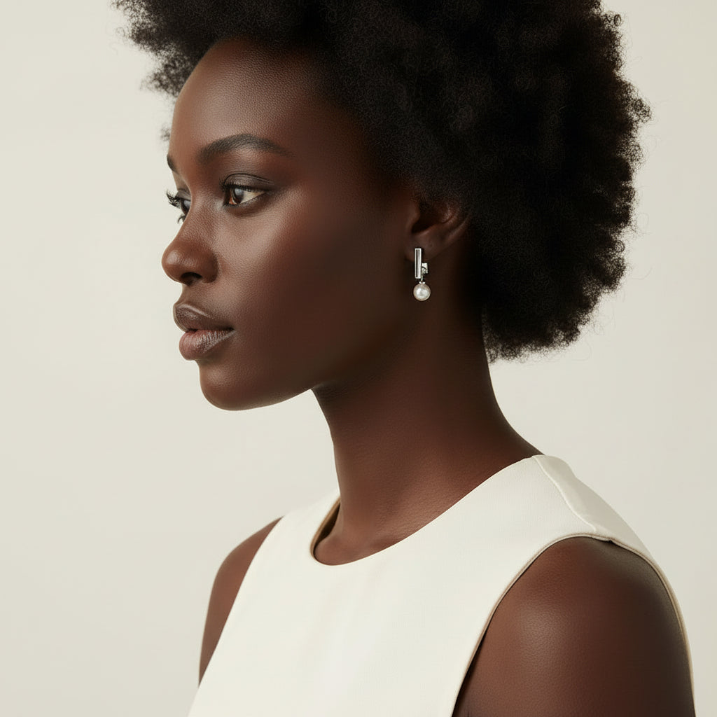 Geometric Pearl Drop Earrings - 18k  Gold plated