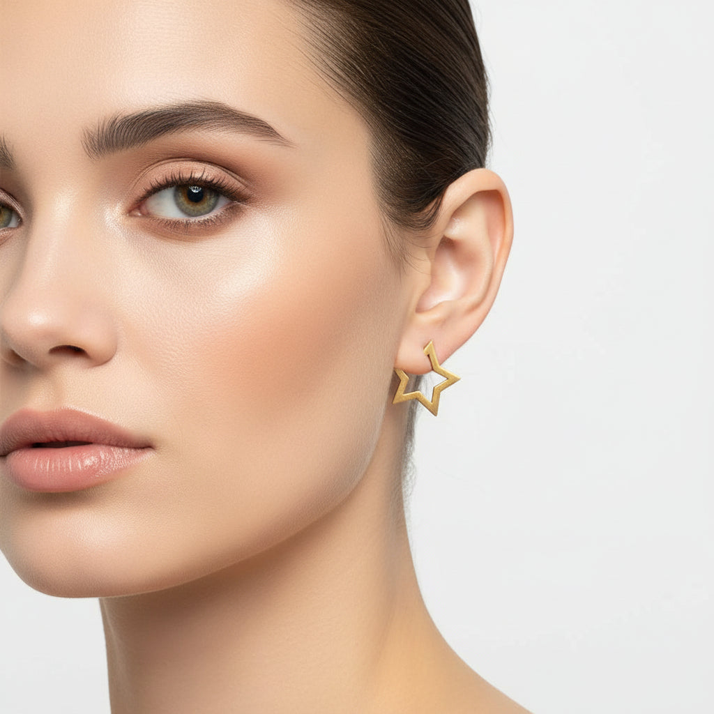 Lutche Star & Triangle Hoop Earrings Gold Plated