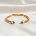 Twisted Cable Bangle with Green stone