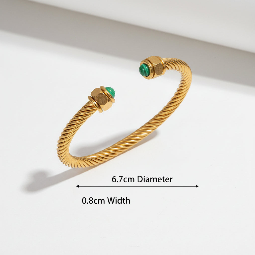 Twisted Cable Bangle with Green stone