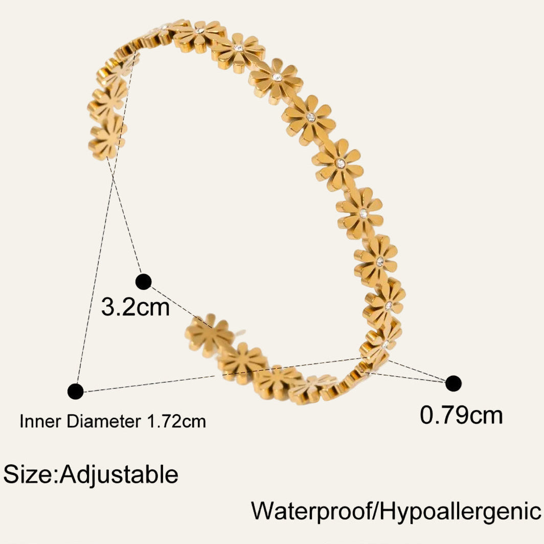 Floral Bangle Bracelet With Zirconia