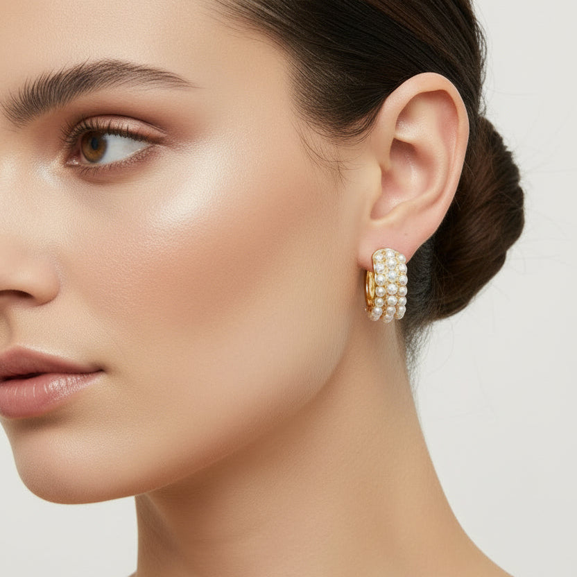 Gold Plated Pearl Hoop Earrings - Timeless Elegance & Luxury