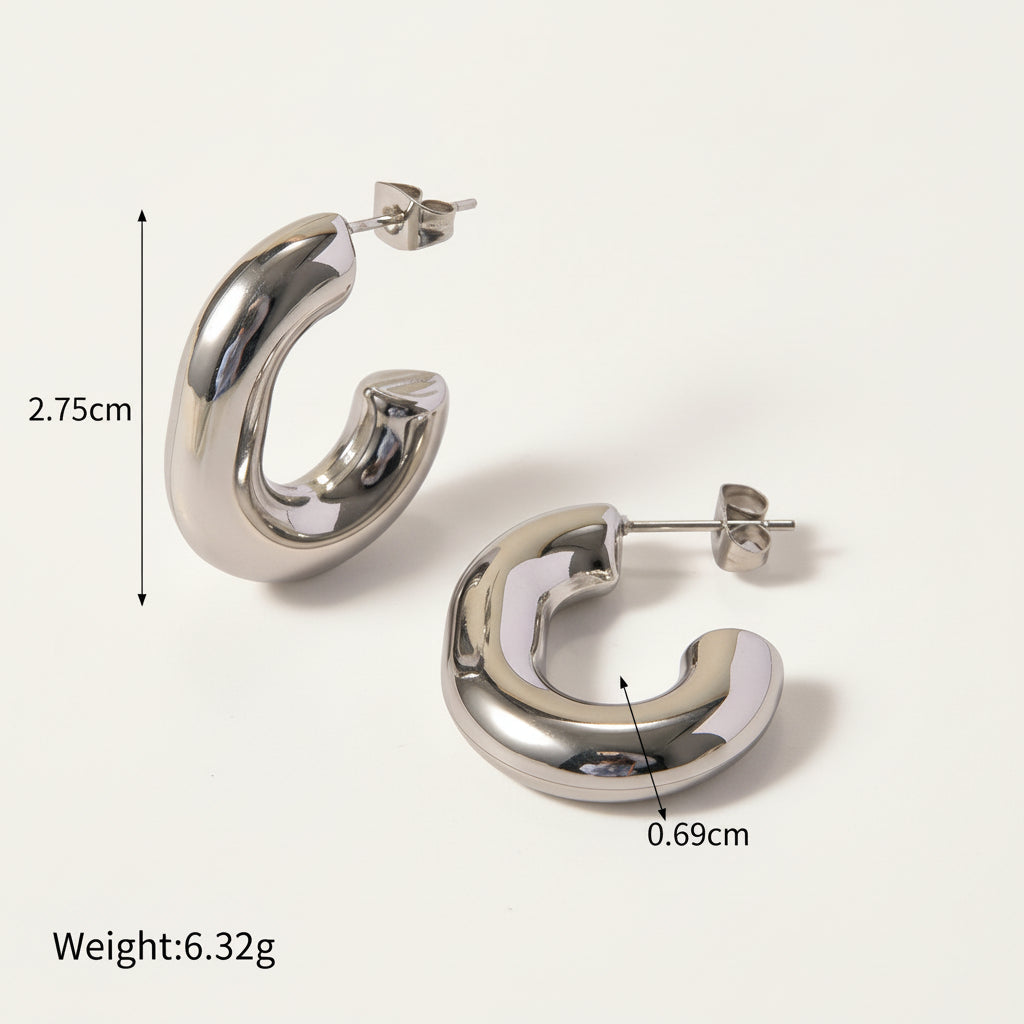 18K White Gold Plated Sculptural Hoop Earrings