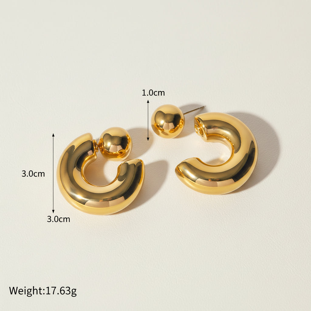 Modern Chunk Hoop Stud Earrings