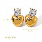 18K Gold Plated Heart Earrings with Zirconia Stones