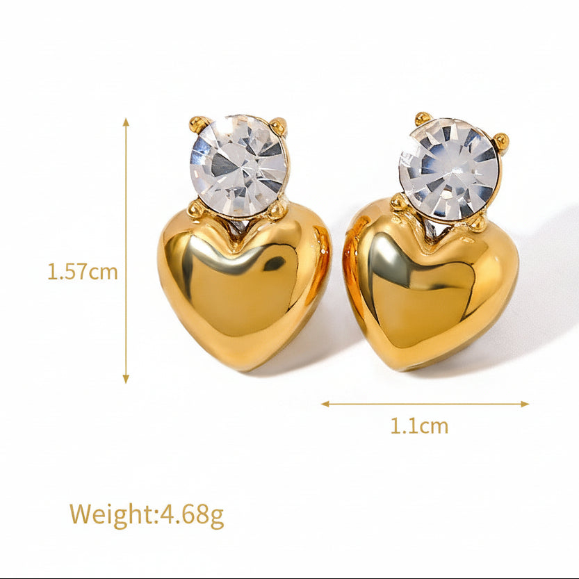 18K Gold Plated Heart Earrings with Zirconia Stones