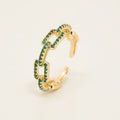 Green Zirconia Chain Link Gold Plated Ring