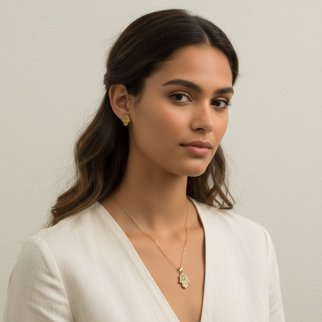 Hamsa Hand Necklace & Earrings Set