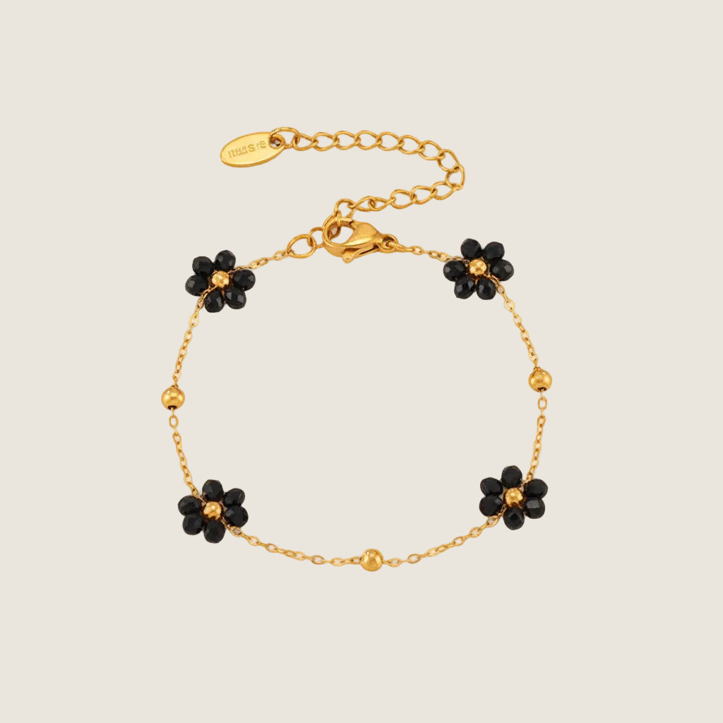 Black Flower Necklace & Bracelet Set