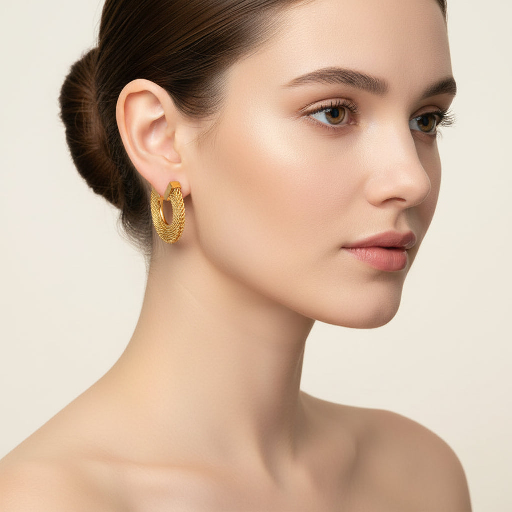 Premium 18K Gold Plated Textured Hoop Earrings – Lifetime Warranty
