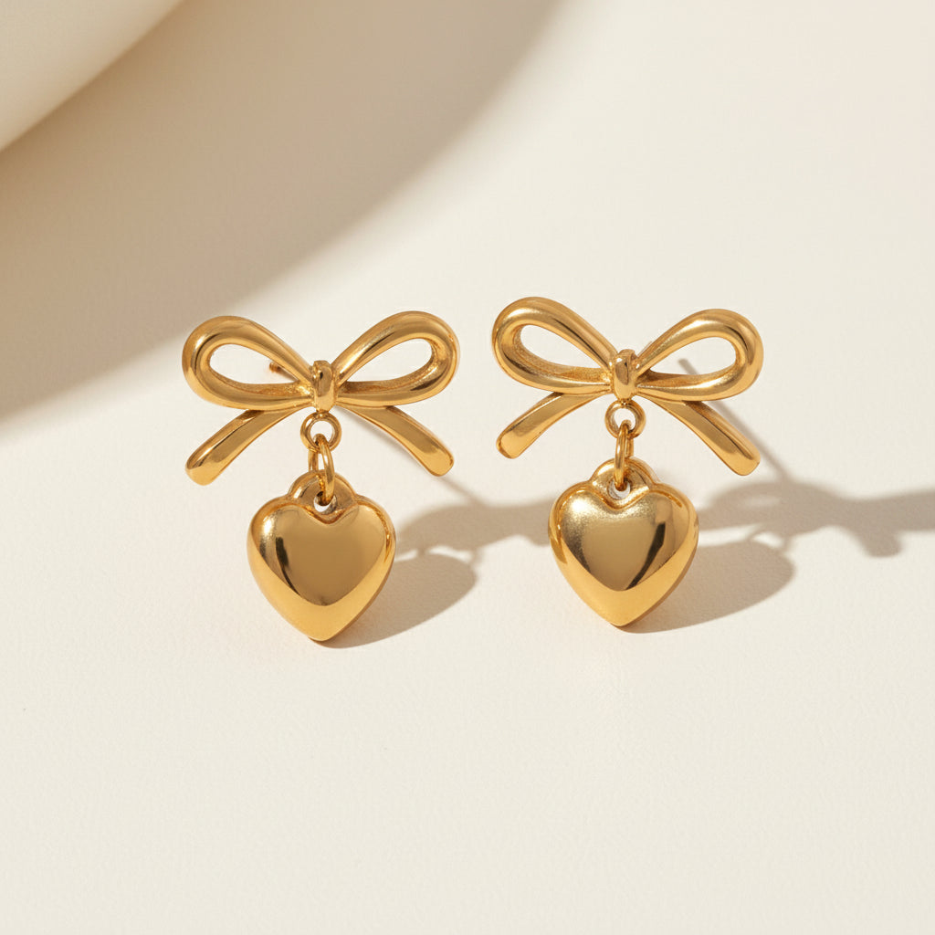 Romantic Elegance Heart Bow Earrings