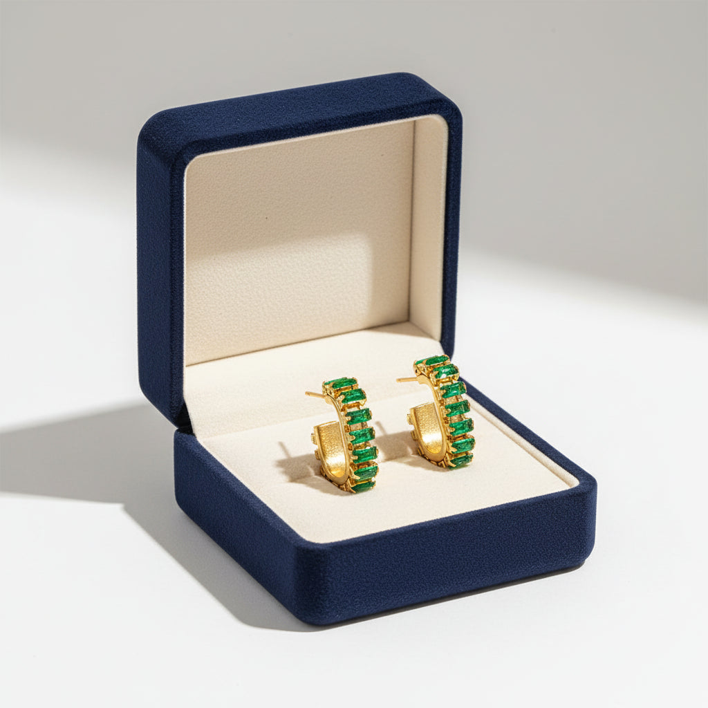Gold Plated Green Zirconia Hoop Earrings