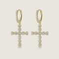 18K Gold Plated Crystal Cross Earrings – Elegant Drop Style