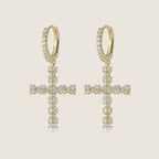 18K Gold Plated Crystal Cross Earrings – Elegant Drop Style