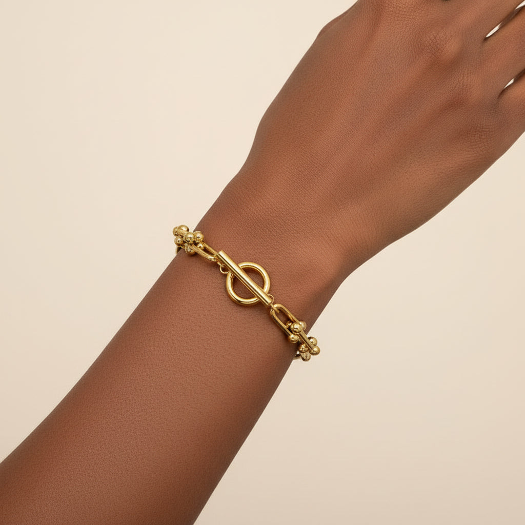 18K Gold Plated Link Bracelet with Toggle Clasp