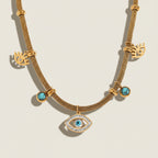 Evil Eye Charm Necklace with Blue Stones