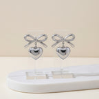 Bow & Heart Drop - Gold and Silver Tone Romantic Earrings
