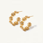 Floral Hoop Earrings with Crystal Accents