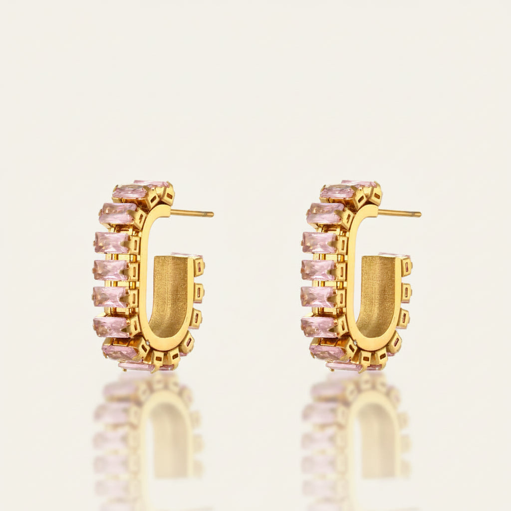Gold Plated Green Zirconia Hoop Earrings