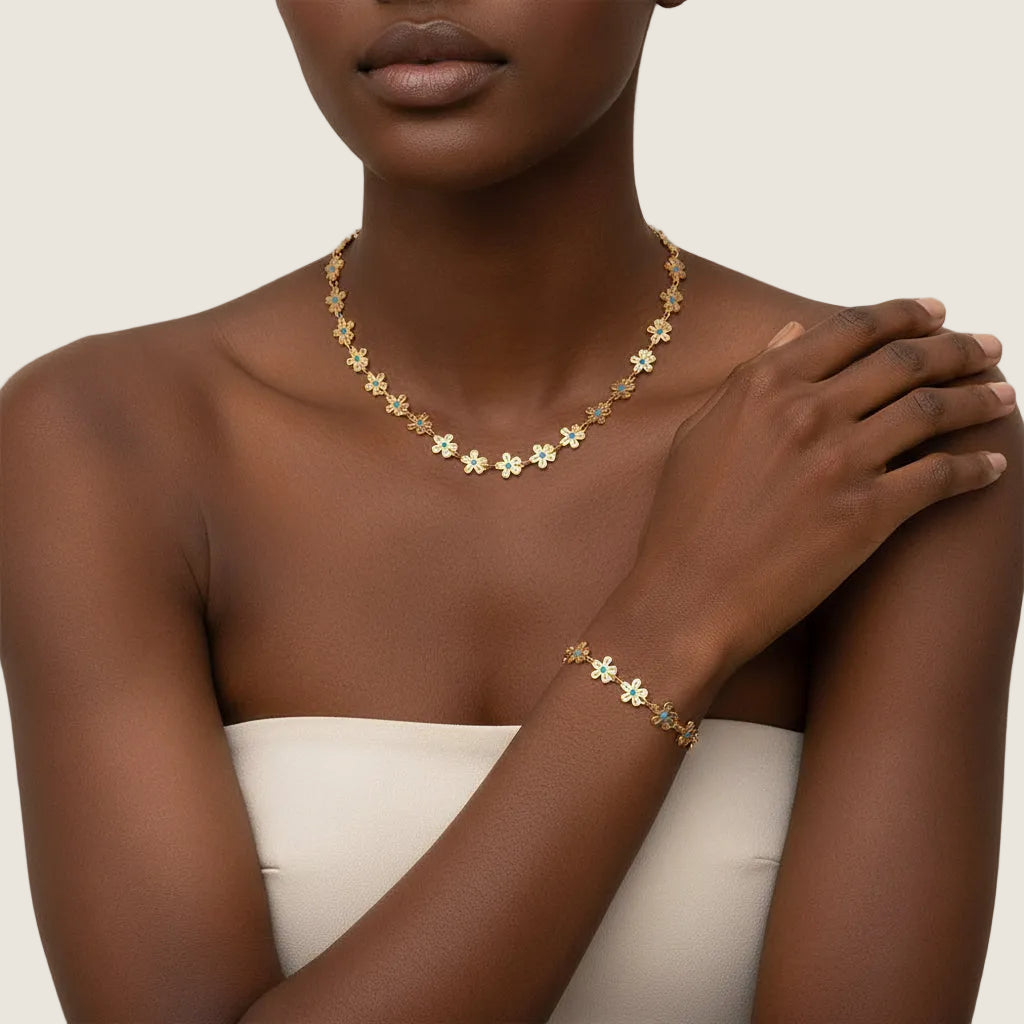 Flower Gold Necklace & Bracelet Set
